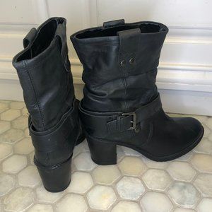Aldo Black Leather Slouch Heeled Boots